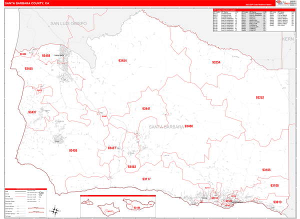 Santa Barbara County Digital Map Red Line Style
